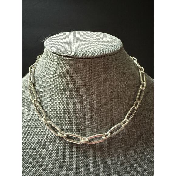 Vtg. Paper Clip Chain Link Necklace Silver Tone Station Minimalist Capsule 18” - Picture 1 of 6